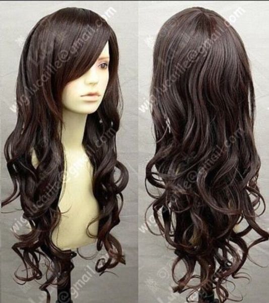 

fashion new long dark brown cosplay curly wigs, Black