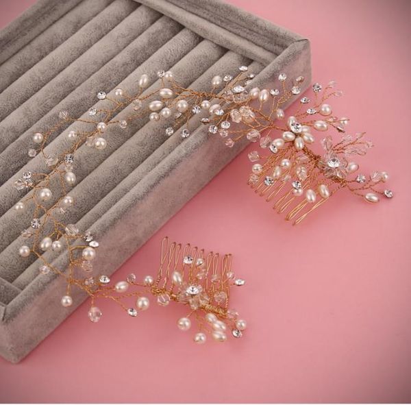 

ручной оголовье, свадебные волосы невесты, фотостудия и макияж свадебный кристалл двойной гребень для волос, Slivery;golden