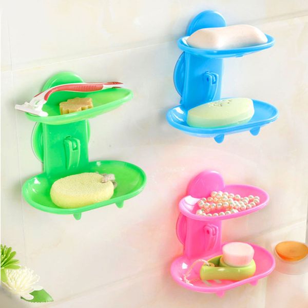 

double layers soap box bathroom soap dish sucker holder container wholesale