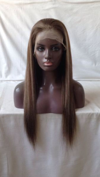 

highlight color silk straight 8-24inch human hair lace front wigs & glueless full lace wigs for black women with baby hair, Black;brown