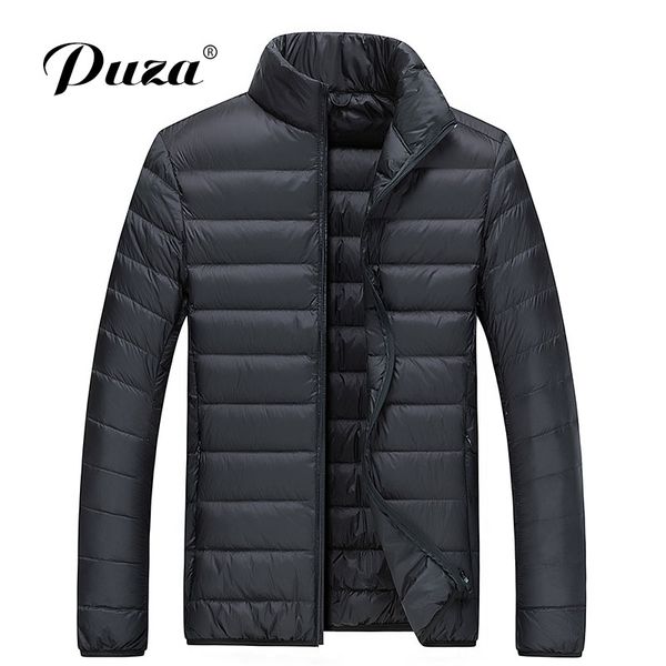 

puza brand clothing 2017 men's solid parkas winter jacket men stand collar fashion quality padded for men overcoat 3xl, Black