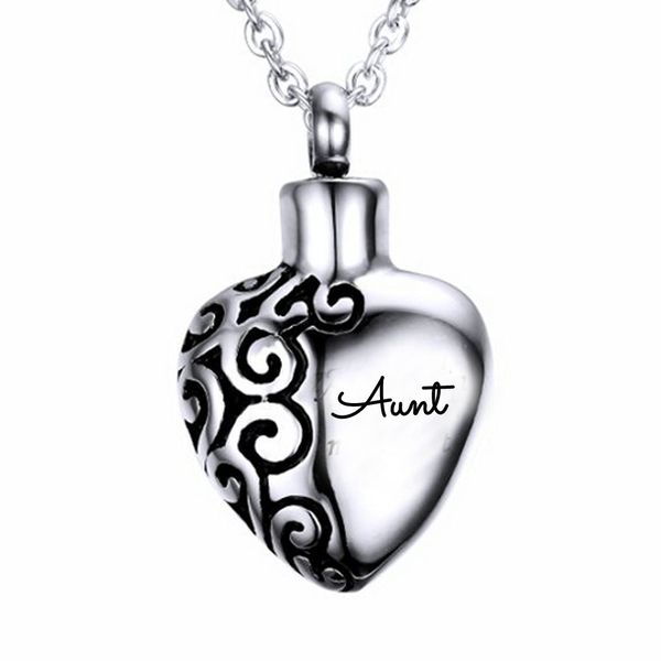 

wholesale personality stainless steel lace peach heart aunt perfume bottle urn funeral funeral ashes souvenir jewelry necklace pendant., Silver