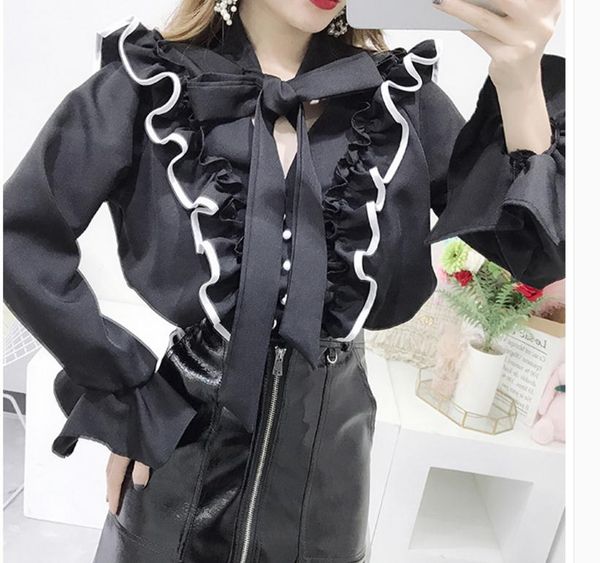 

send chiffon shirt long sleeved female 2018 new style korean shirt, White