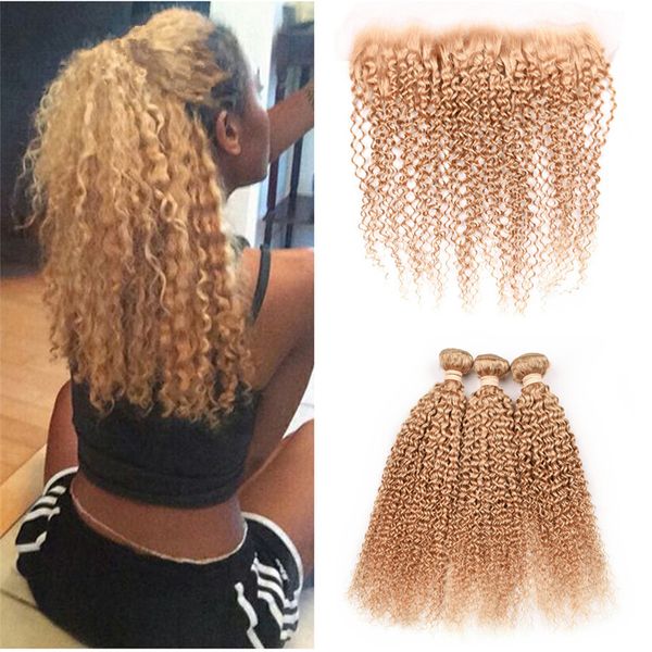Kinky Curly Brazilian Honey Blonde Virgin Human Hair 3 Bundles