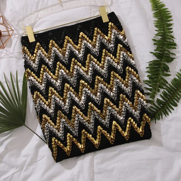 

women multicolour geometric sequined shiner mini skirt 2018 lady elastic bandage short skirt fashion casual femme bottomwe wear, Black
