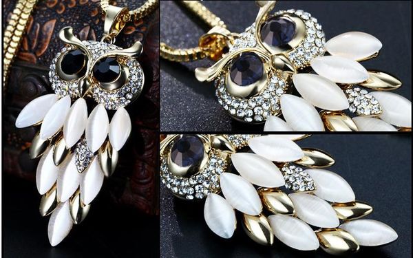 

vintage owl pendant necklace animal long sweater necklaces luxury opal rhinestone charm necklace fashion statement jewelry lots wholesale, Silver