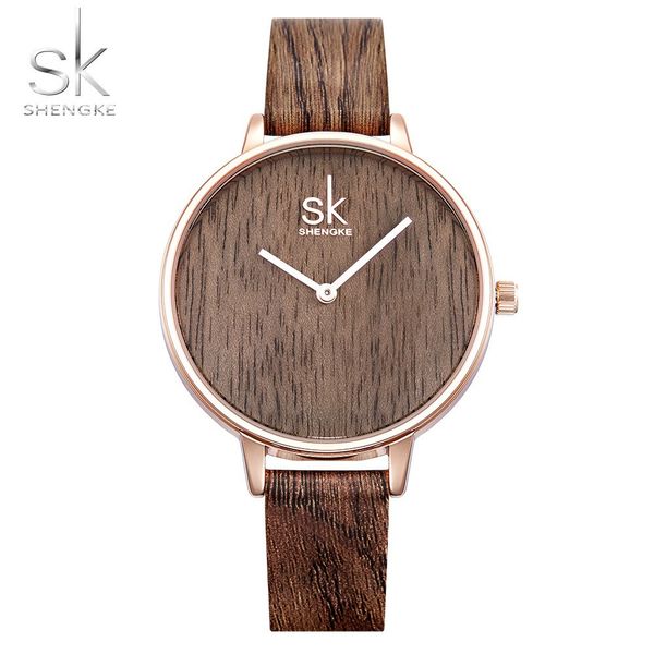 

shengke 2018 new creative women watches casual fashion wood leather watch simple female quartz wristwatch relogio feminino y18102310, Slivery;brown