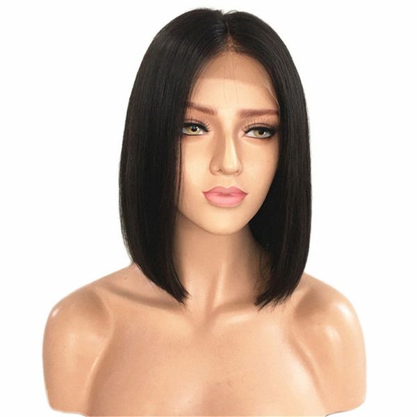 

brazilian malaysian with baby hair bob wig remy vrigin 100% human hair front lace short natural color for woman glueless hai, Black;brown