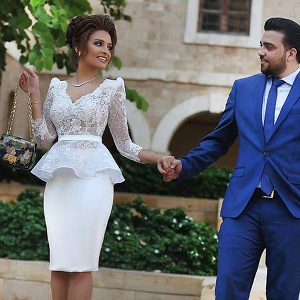 

sarahbridal two pieces wedding dresses long sleeve lace a line bridal gowns suits with short skirt country bohemian wedding gowns, White