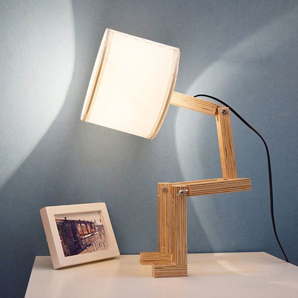 

loft robot shape wooden table lamp clothfolding changeable arm table light