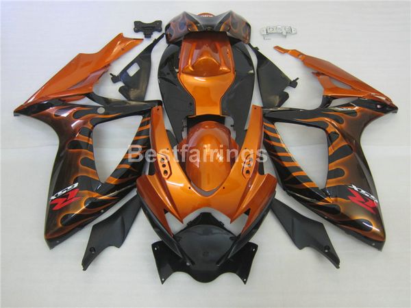 

custom injection molding fairing kit for suzuki gsxr600 gsxr750 2006 2007 black orange flames fairings gsxr 600 750 06 07 cv22