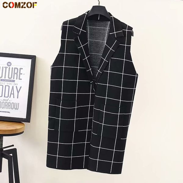 

new arrival women plaid vests knitwear sleeveless jacket autumn big size womens casual waistcoat vests chalecos para mujer, Black;white