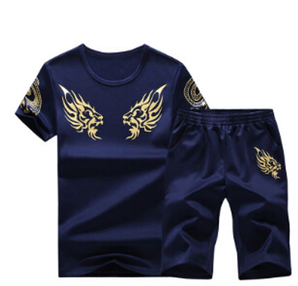 

mens casual tracksuits 2pcs clothing sets summer printed suits fashion outfits, Gray