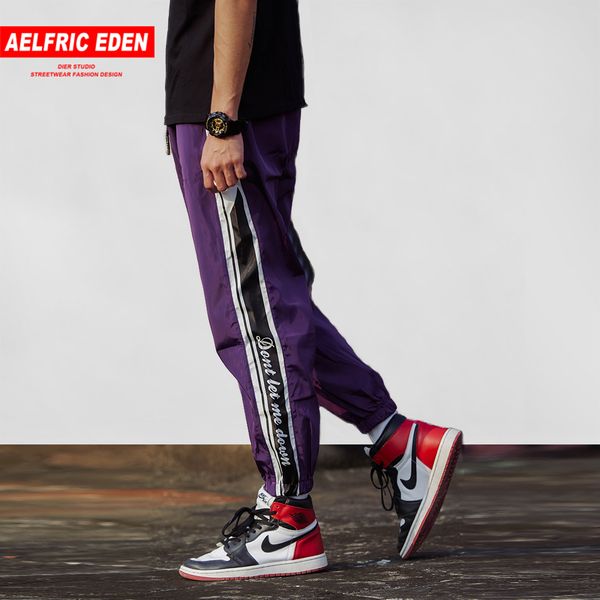

aelfric eden letter printed striped harem pants mens hip hop sweatpants color block casual joggers trousers male streetwear cv17, Black