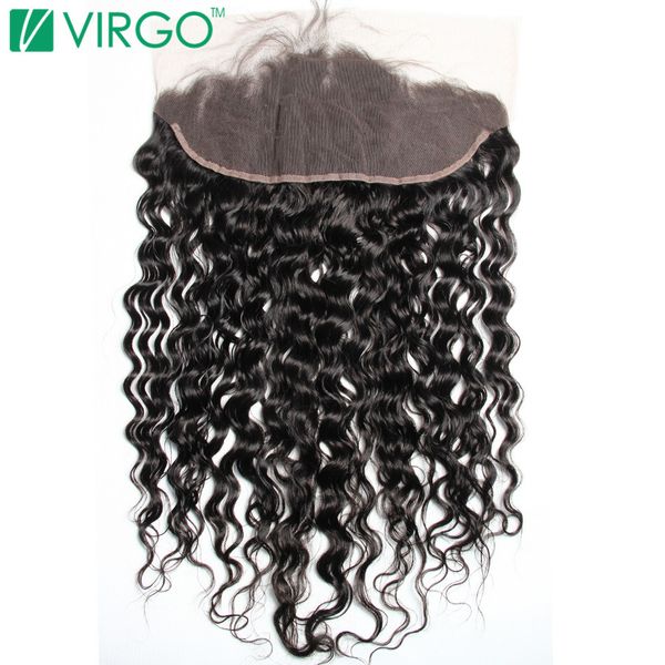 

virgo hair company lace frontal closure water wave 100% remy human hair 130% density slightly pre plucked with baby, Black;brown