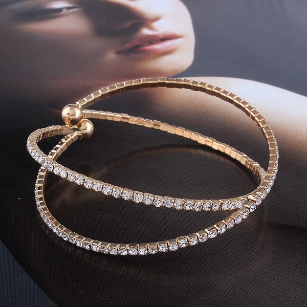 

diamond crystal tennis bracelet 18k gold plated imitation platinum claw chain jewelry new fashion accessories good quality, Golden;silver