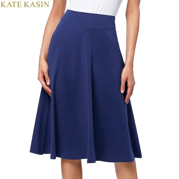 

kate kasin big size skirt high waisted womens 2018 pleated black blue midi skirts a-line fashion female skirt formal saia faldas