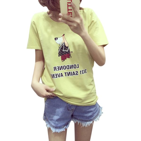 

women cartoon letter printed t shirt cotton shirts short sleeve o neck h6, White