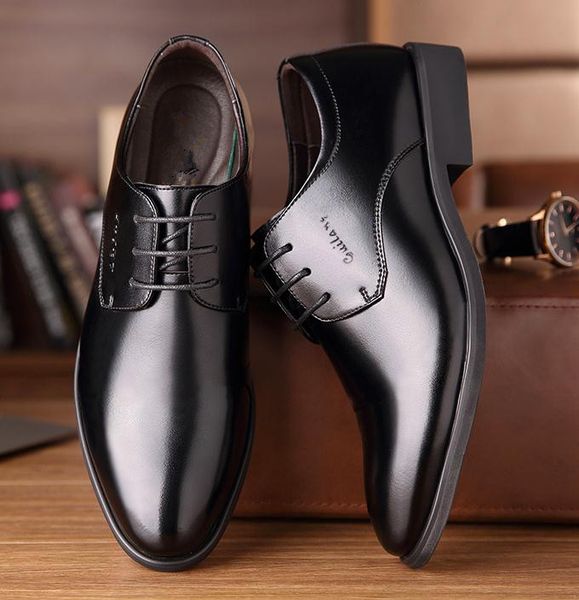 

send 2018 autumn men's korean low heel pointed end formal suit leather shoes, Black