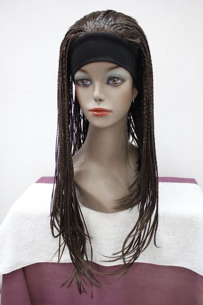

medium brown 3/4 wig with headbands straight long braid half wig, Black;brown