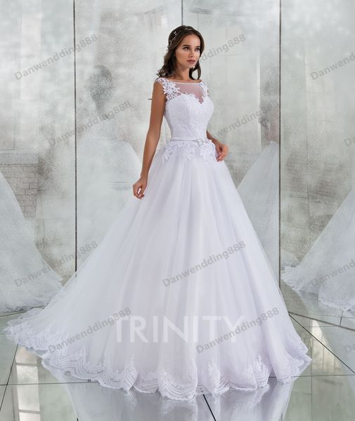 

elegant white scoop tulle applique beads a-line wedding dresses bridal pageant dresses wedding attire dresses custom size 2-16 zw712174