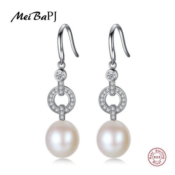 

meibapj]natural freshwater pearl fashion drop earrings real 925 sterling silver fine charm jewelry for women, Golden;silver