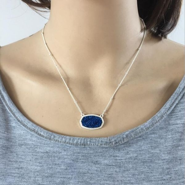 

11 Цветов Druzy Drusy Ожерелье Кендра Скотт Шестиугольник Смолы Каменные Ожерелья Посеребренные Воротник Ювелирные Изделия Рождественский Подарок