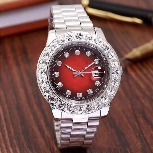 

40MM алмаз Watche Relogio мужских часов Мужчина для Роскошных платьев модельера черного циферблата календаря золотого браслета Складной Застежка Master Мужчина