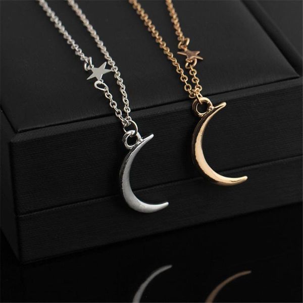 

simple star & moon pendant necklace for women new bijoux maxi statement necklaces collier fashion jewelry, Silver