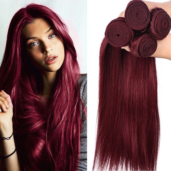 

99j wine red virgin brazilian human hair bundles 10-30" brazilian burgundy virgin remy hair weaves 4pcs lot straight human hair double, Black;brown