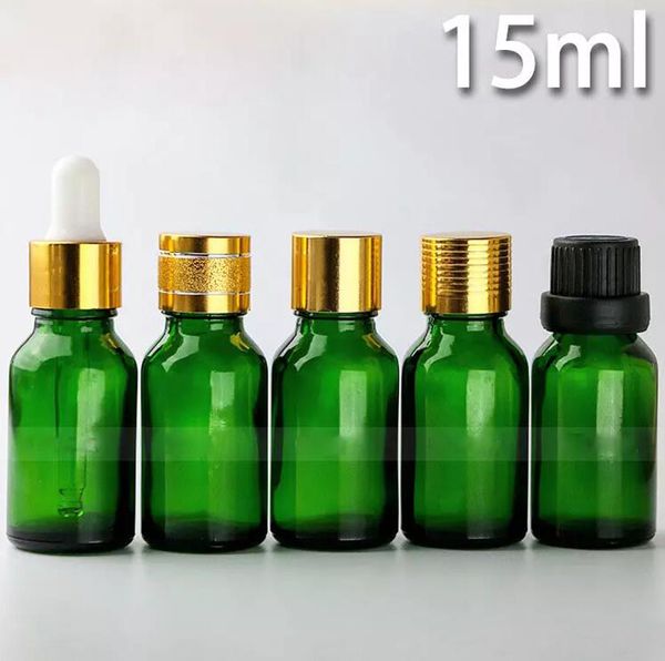 USA Market Green E Liquids Glasflaschen 15 ml grüne Glas-Tropfflaschen für ätherisches Öl mit 4 Styles-Auswahl