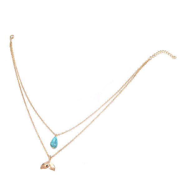 

fish tail pendant clavicle necklace chains water drop stone charm necklace fashion accessory women jewelry ing, Silver