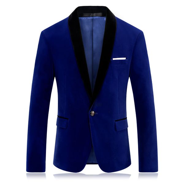 

royal blue prom blazer for men fashion brand stage clothing for singers slim fit mens red velvet blazer jacket, White;black
