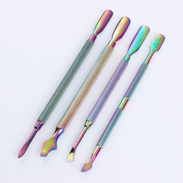 

born pretty dual-ended chameleon nail cuticle pusher remover rainbow stainless steel manicure nail art tool 4 patterns