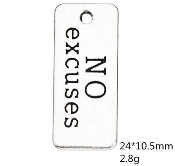 

2021 antique silver plated no excuse engraved word rectangle tag charms diy jewelry making, Bronze;silver