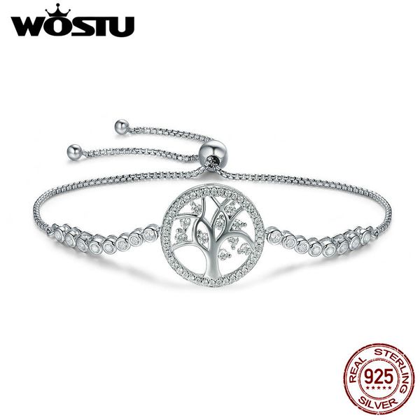 

wostu authentic 100% 925 sterling silver tree of life tennis bracelet women adjustable link chain bracelet silver jewelry cqb035, Black