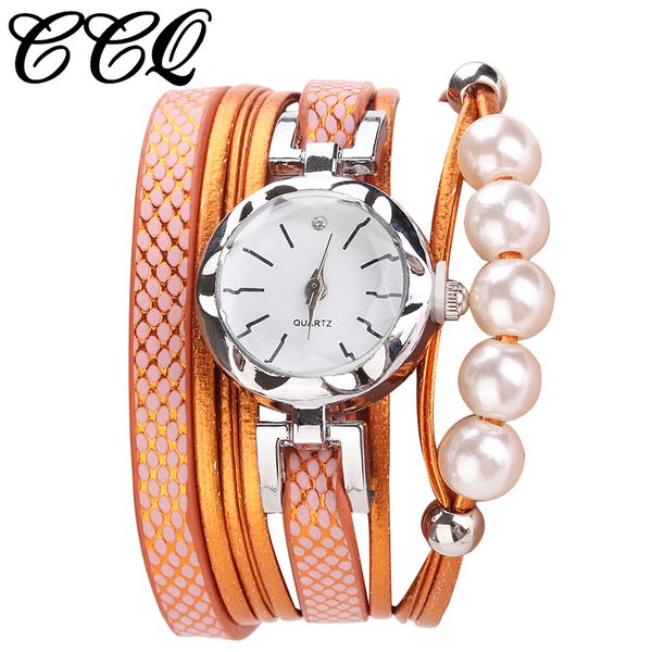 

ccq women fashion casual analog quartz women rhinestone pearl bracelet watch, Slivery;brown