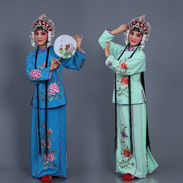 Orientalische Kunst, Peking-Oper, hochwertige Damenbekleidung, Tasche, Hosenrock, Mademoiselle-Kostüme, Huadan-Crêpe-Mädchen, Miss Maid, Bühnenoutfit, Mantel + Rock