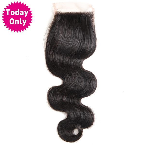 

today only] brazilian body wave bundles 4 x 4 lace closure with baby hair 100% human hair weave bundles non remy natural color, Black;brown