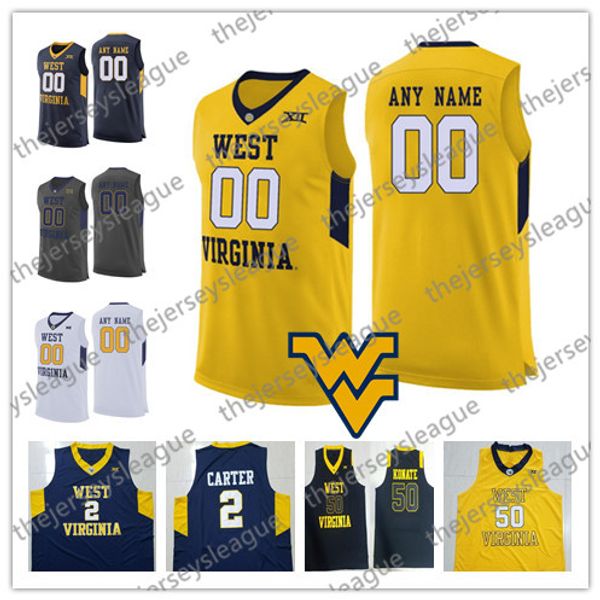 

west virginia mountaineers 2020 custom any name number white gray navy blue yellow #5 mccabe 50 sagaba konate ncaa basketball jersey, Black