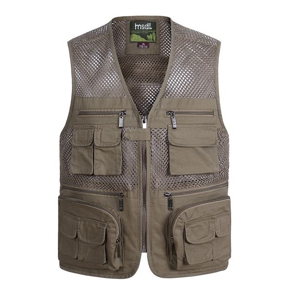 

men's mesh summer vest casual solid waistcoat with many pockets vest men regular plus large size pgrapher, Black;white