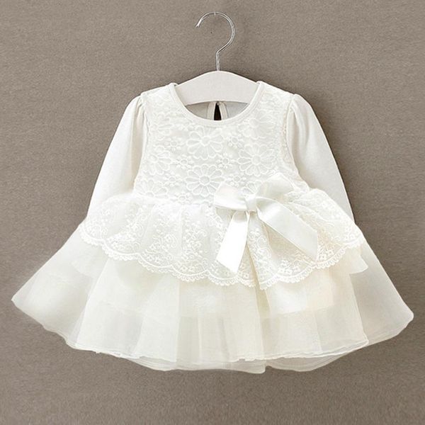 

baby girls dresses 2020 spring fall flower girl dresses lace pure white kids baby girls long sleeve floral striped dress 0-12m, Red;yellow