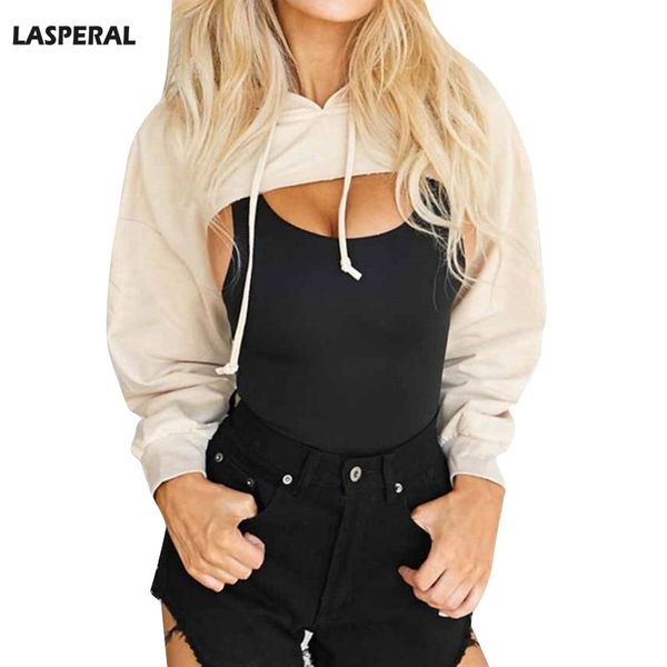 

lasperal 2018 fashion solid long sleeve cropped sweatshirt hooded hoodies women new streetwear crop pullovers, Black