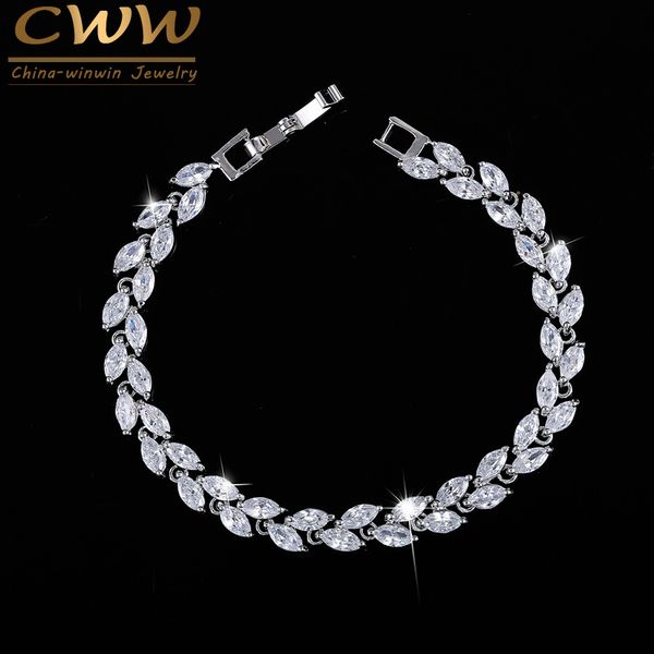 

cwwzircons new trendy 2018 cubic zirconia jewelry silver color leaf charm cz crystal female bracelets bangles for women cb060, Golden;silver