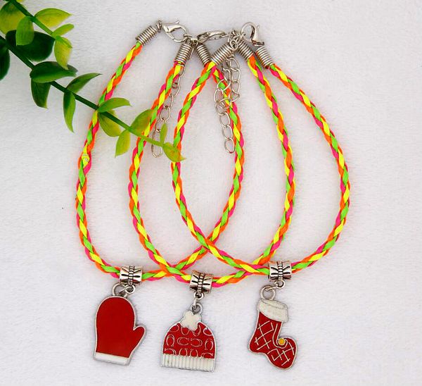 

цинковый сплав падение глазури рождественская шляпа перчатки сапоги очарование кулон 20 + 5 см цвет плетеный канат браслет женщин ювелирные, Golden;silver