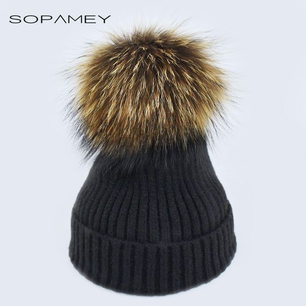 

new womens warm beanie hats winter mink raccoon fur pompom hat female cap bones vogue winter caps skullies beanies, Blue;gray