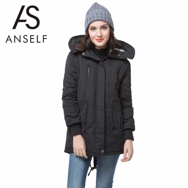 

2017 winter jacket women korean fleece parka k-pop warm coat hooded overcoat classical long hoodies jacket green chaquetas mujer, Black