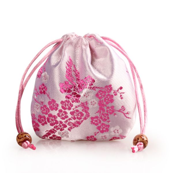 

mini chinese silk jewelry pouch satin floral drawstring gift bag round bottom packaging bags sachet 3pcs/lot, Pink;blue