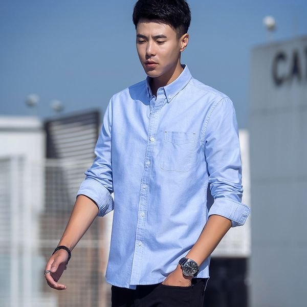 

men business smart casual long sleeved oxford shirt classic male social dress shirts 100% cotton solid base shirt, White;black