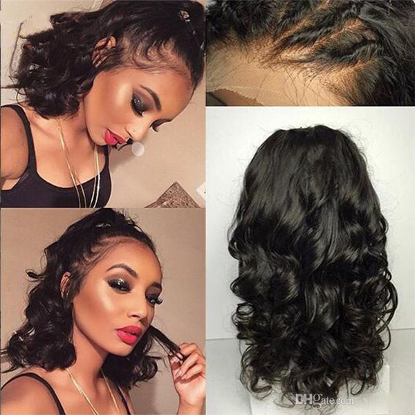 

9a pre plucked full lace wigs for black women loose wave brazilian virgin human hair lace front wigs black women with bleached knots, Black;brown